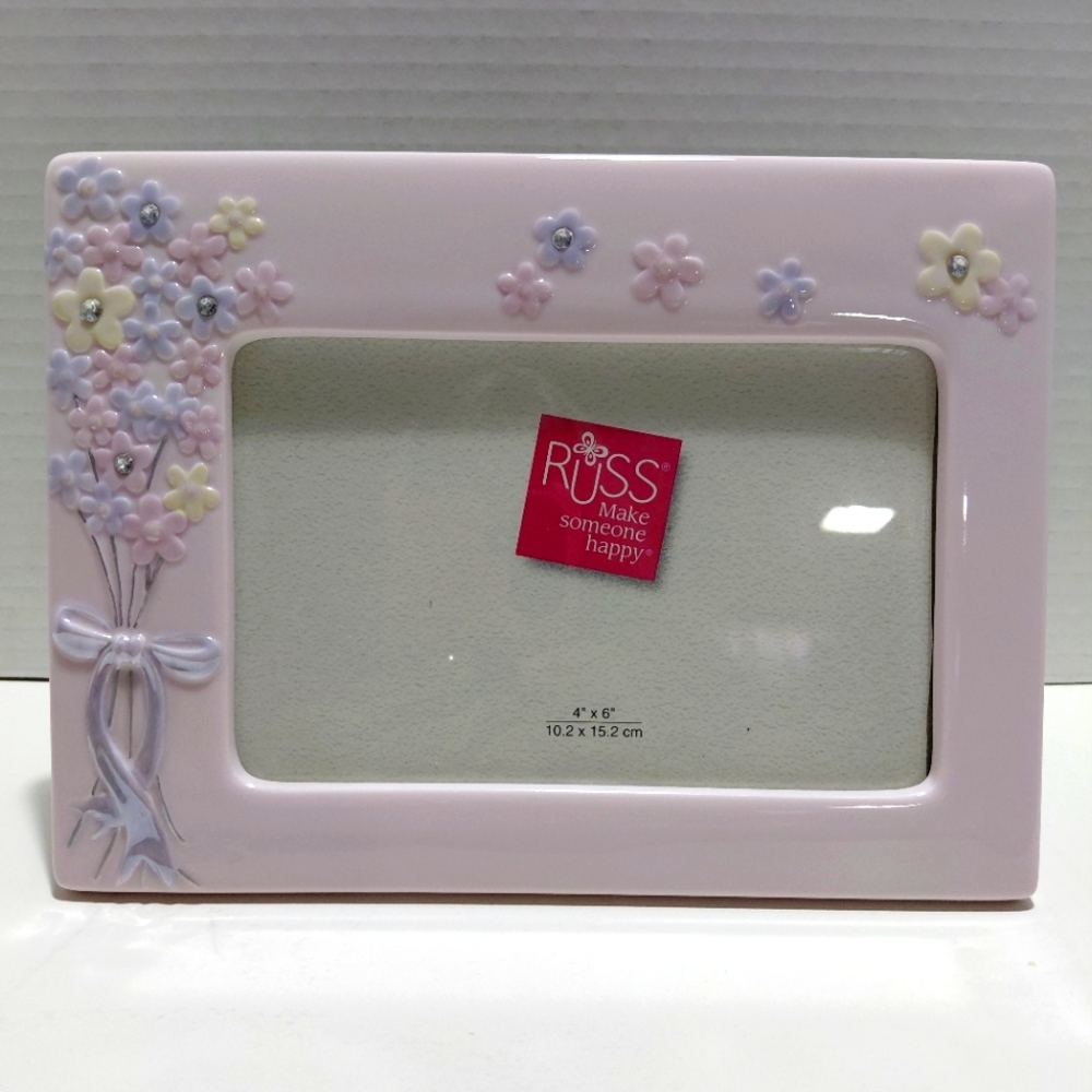 Russ Pastel Pink Floral 4" X 6"  Ceramic Frame